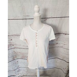 Sundance Embroidered and Lace Short Sleeve Top Size Medium